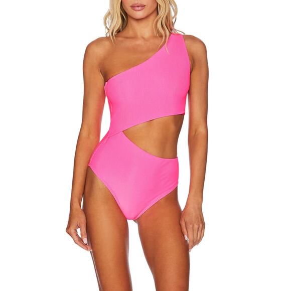 Beach Riot Other - NWOT Beach Riot Celine One Piece Swimsuit Neon Pink Ribbed Cut Out SZ L